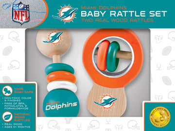 Babyfanatic Wood Rattle 2 Pack - Nfl Miami Dolphins - Officially Licensed Baby Toy Set