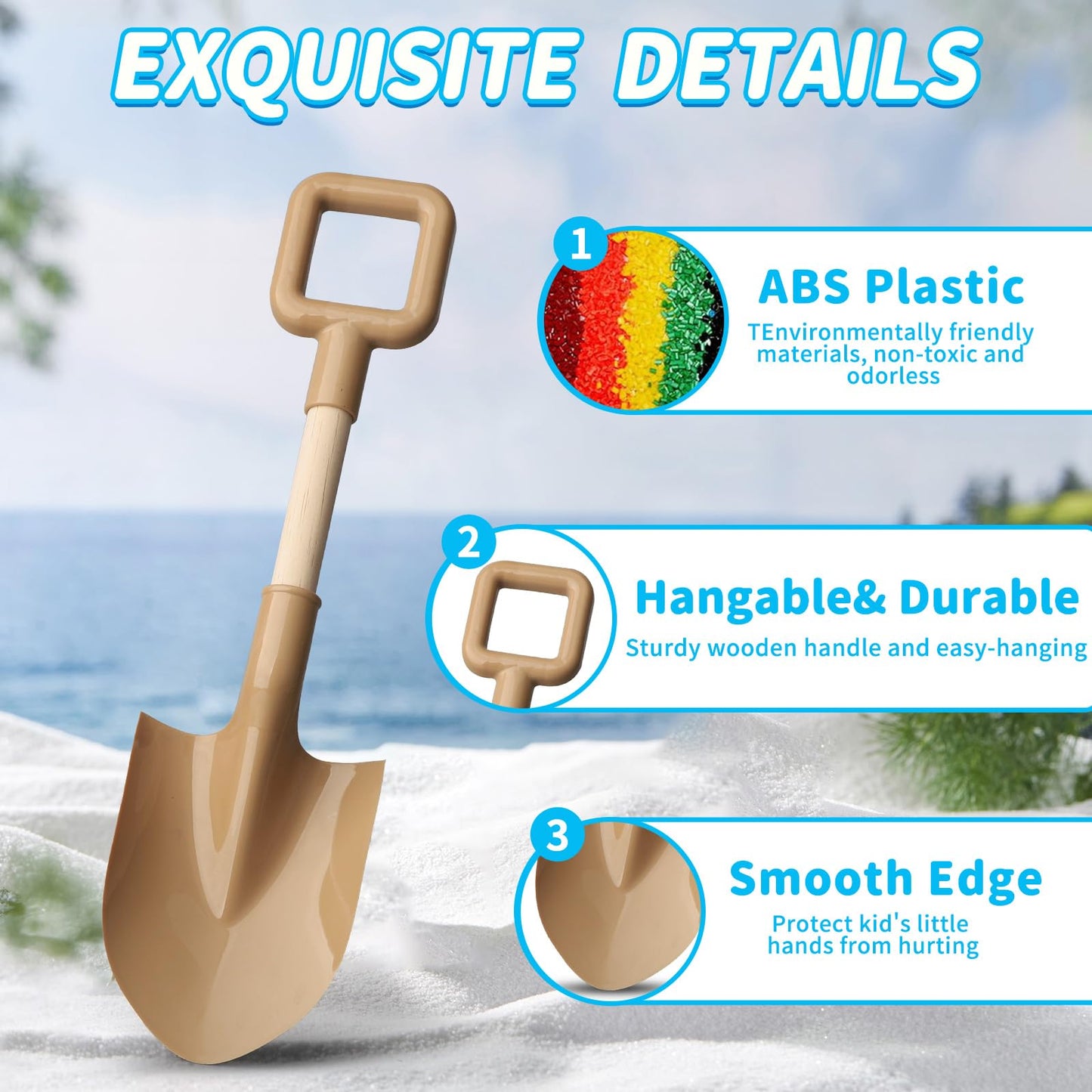 16'' Wood Beach Sand Shovel Toys for Kids Adults, Heavy Duty Beach Toys Shovels for Sandbox Table, Sand Toy Shovel for Shoveling