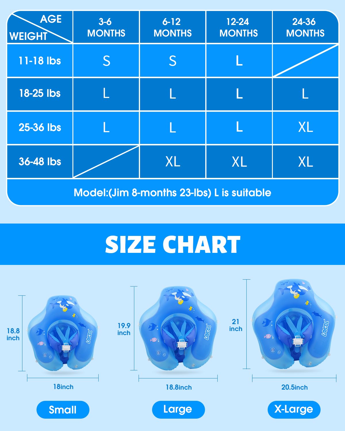 LAYCOL Baby Swimming Float Ring XL - Inflatable with Sun Canopy, No Flip Over, Deep Blue, Model B1214Y for Ages 3-36 Months