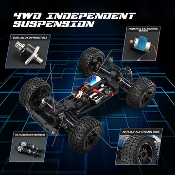 Holyton 1:10 Large High Speed Remote Control Car with LED Shell Lights, 48+ KM/H, 4WD Offroad Monster Truck for Adults & Kids, H