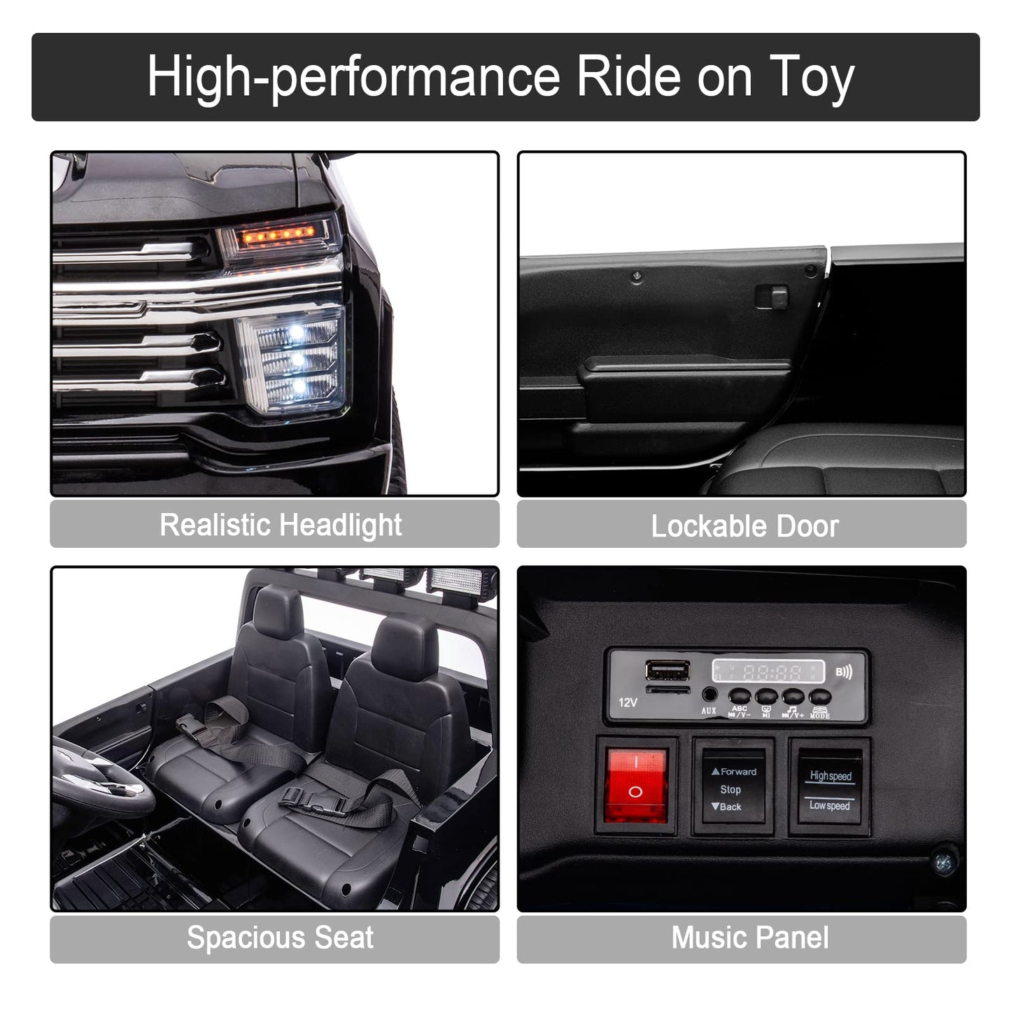 Luibas 24V Ride On Toy, 2 Seater Licensed Chevrolet Silverado Hd With Remote Control, Battery Powered Kids Electric Ride On Truc