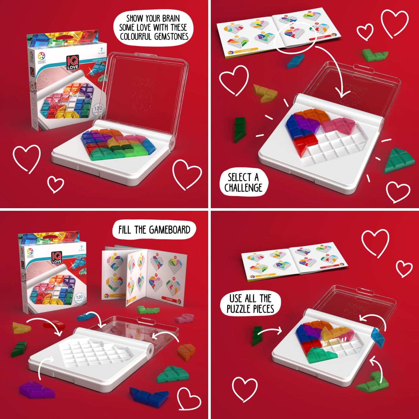SmartGames IQ Love Travel Puzzle Game - 120 Challenges for Ages 7+, Multi-color, Model SG 302US