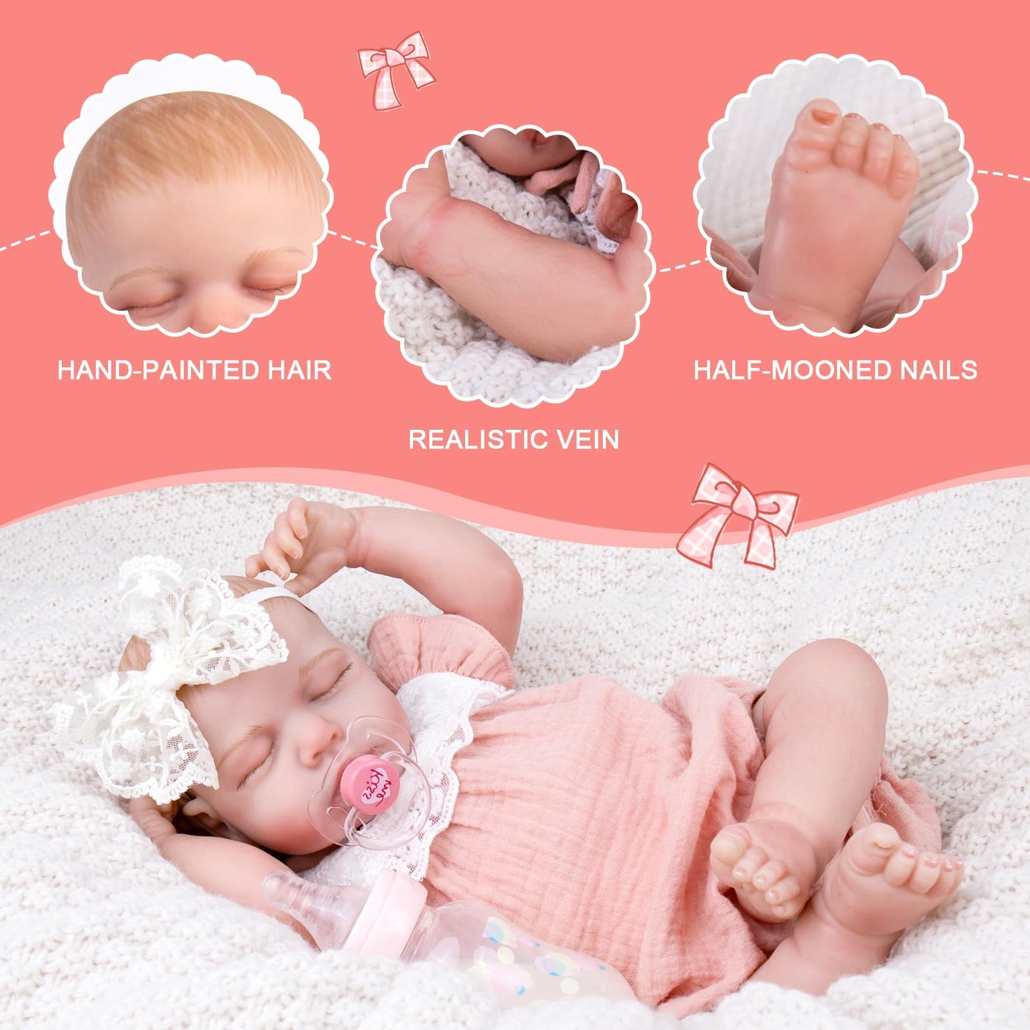 Aori Reborn Baby Dolls Realistic Lifelike - 20'' Newborn Girl Doll with Feeding Set, Sleeping Baby Toy for Kids Ages 3+ Years, H