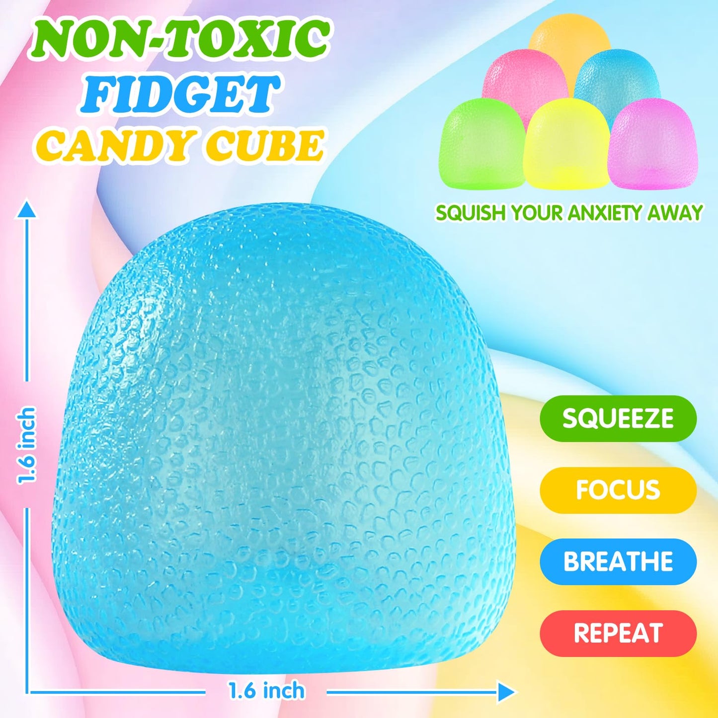 Fidget Toys Squishy 6Pack, Stress Cube Squishies Anxiety Stress Relief, Ice Squishy Stress Cube Sugar Balls, Sensory Toys for Ki