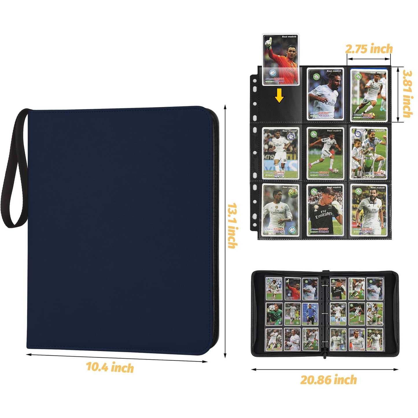 GERMUN Trading Card Binder  720 Pockets Card Binder  9-Poccket Sided Pocket Sports Card Binder  enhanced Card Binders Compatible with MTG  TCG  Baseball Cards(Dimond Blue)