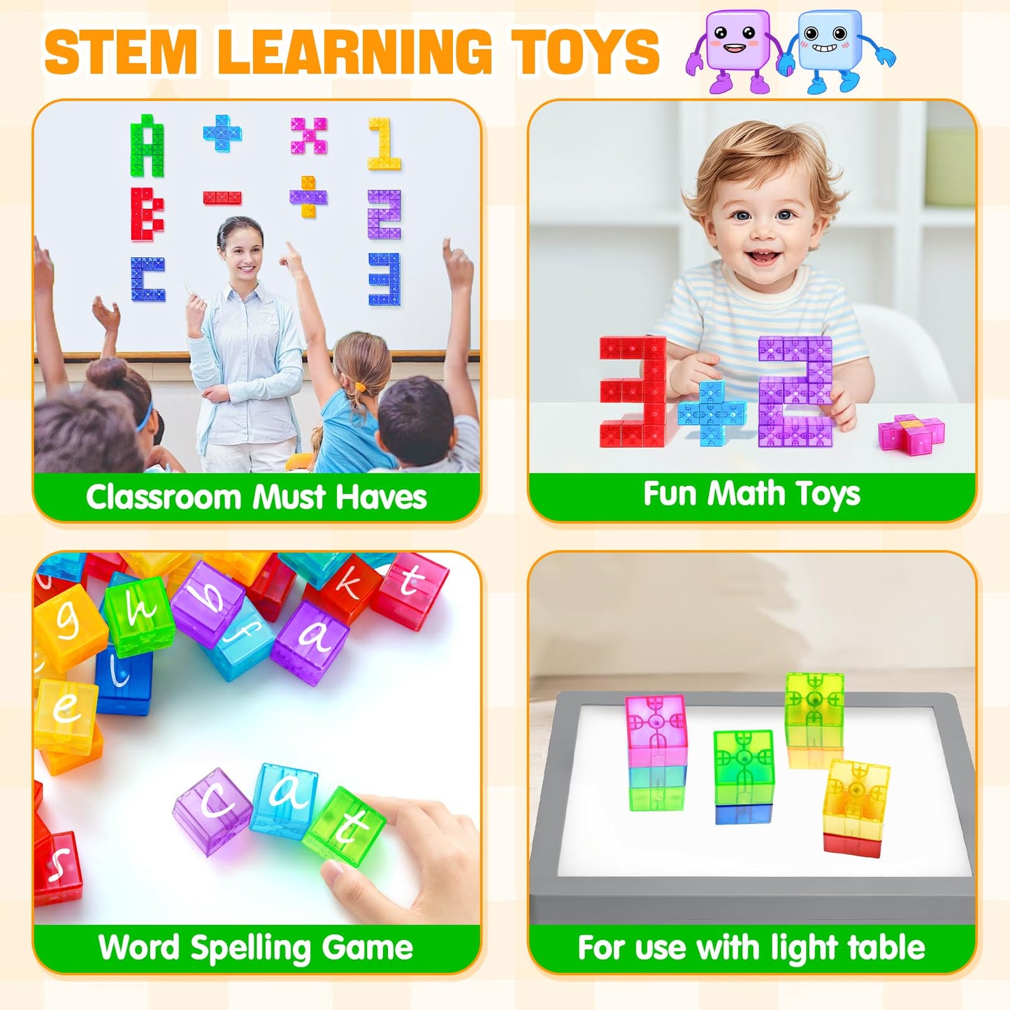 Feoxialy Magnetic Blocks - 52Pcs Translucent Magnetic Cubes, Digit Building Blocks Magnet Toys For Kids, Rainbow Stem Creativity Toys 3+ Year Old Boys & Girls Toddlers Kids Christmas Birthday Gifts