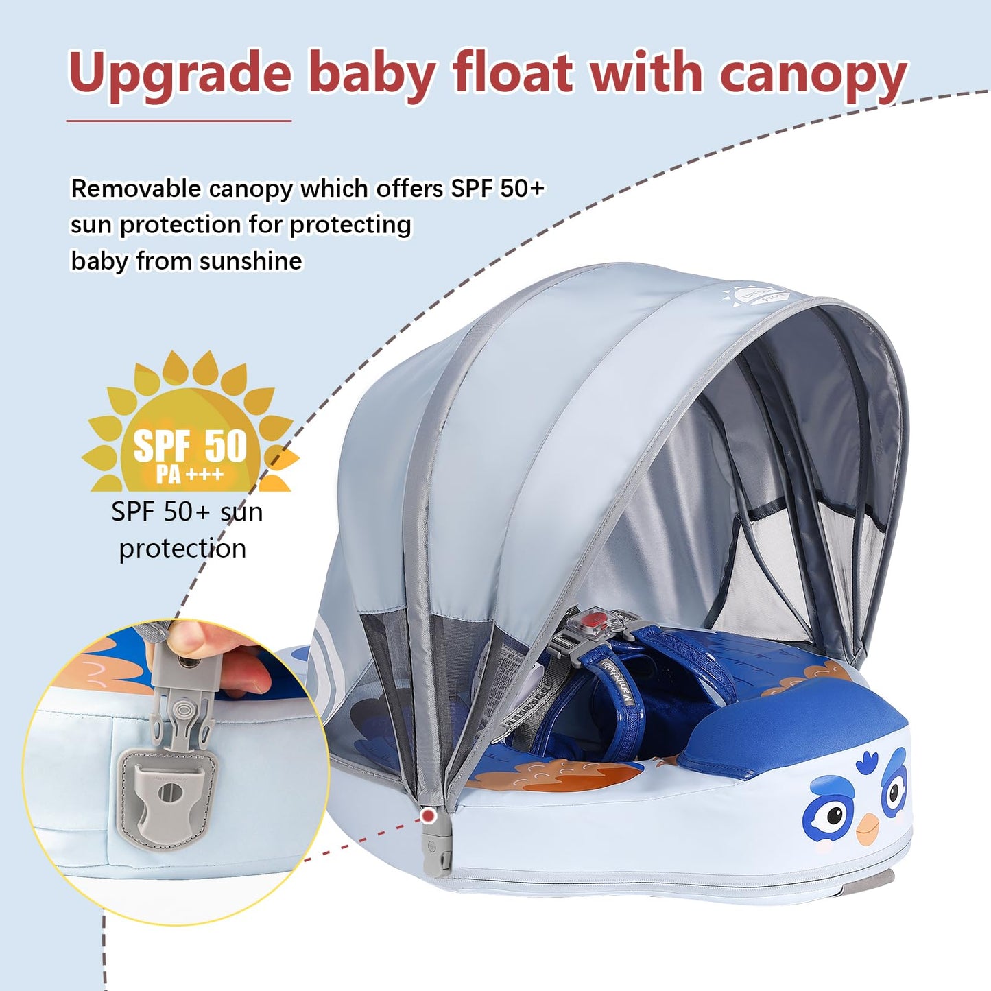 Luckclubtojoy Mambobaby Float with Canopy UPF 50+, Solid Non Inflatable Baby Pool Float with Tail, Infant Waist Swim Ring Swim T