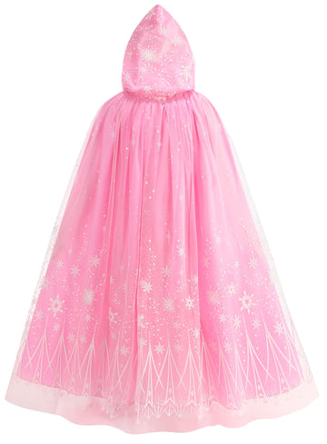 Purfeel Girls Cape For Elsa Dress Up Kids Hooded Cloak Costume Pink 7-10Years
