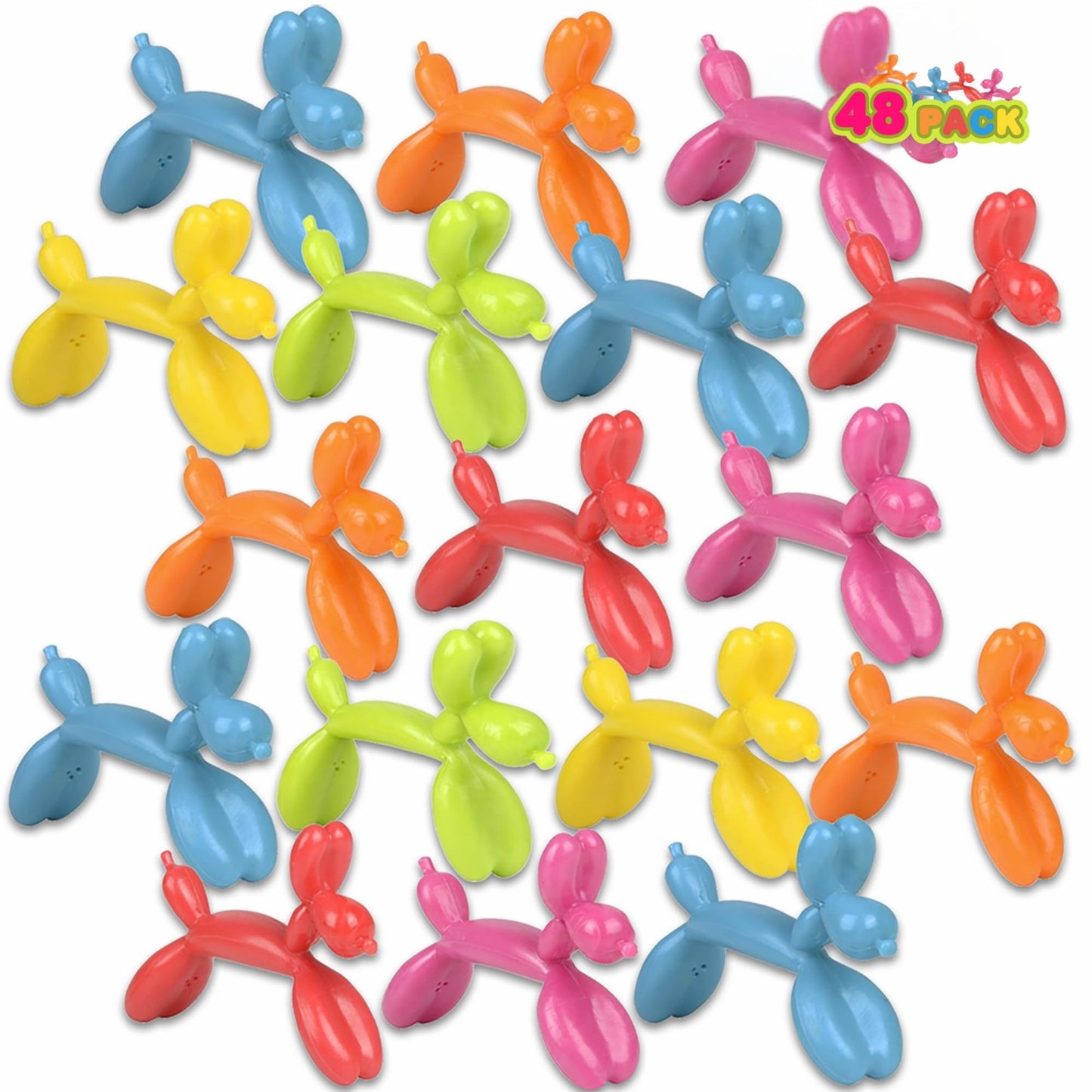 ArtCreativity Balloon Dog Bendable Toys Set of 48, Mini Dogs Toy in Assorted Colors, Mini Figures, Pinata Stuffers, Balloon Dog 