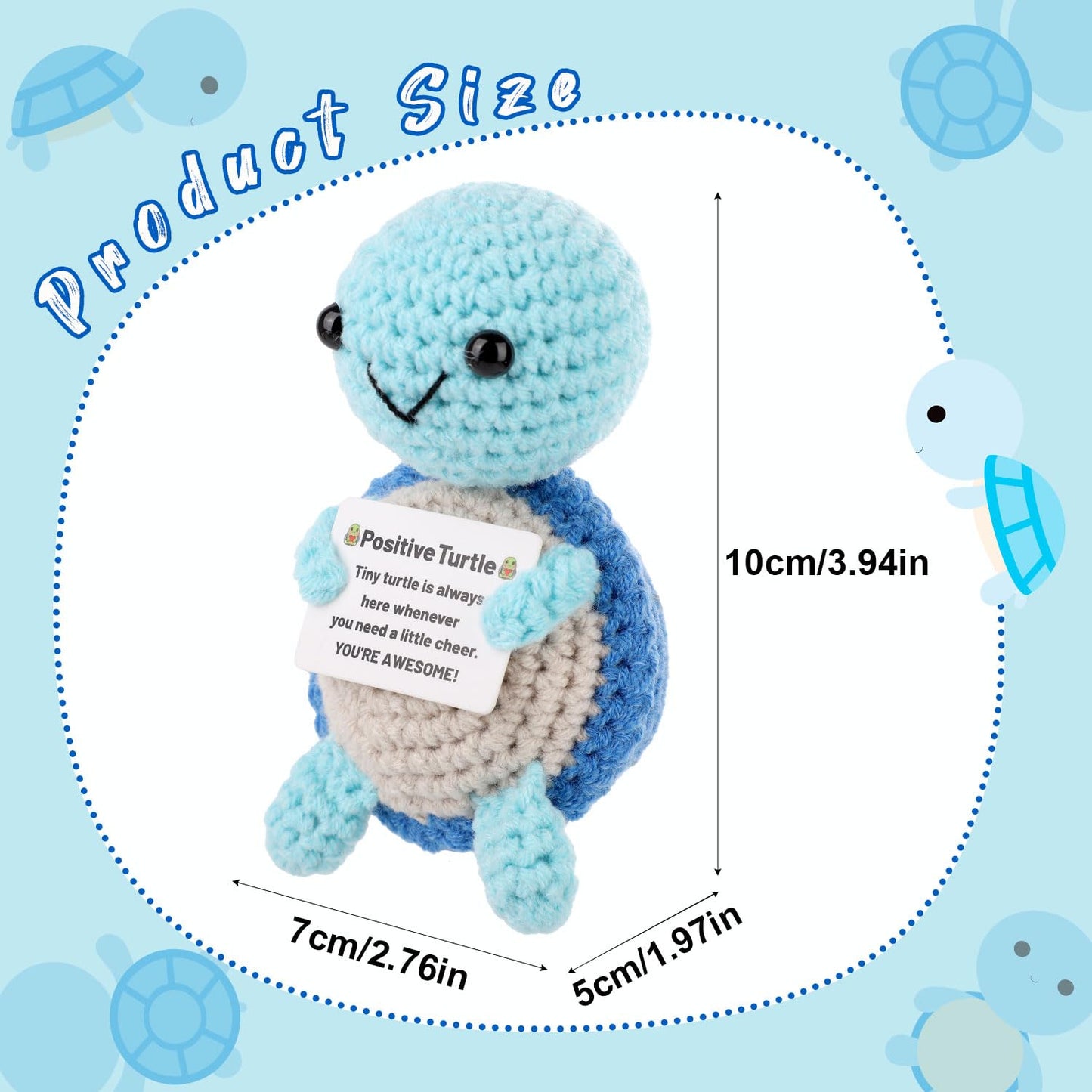 Positive Turtle Crochet  Mini Crochet Turtle Funny Emotional Support Animal Small Crochet Plush Toy with Positive Messages Cheer up Knitted Doll for Women Inspirational Gift Party Decoration(Blue)