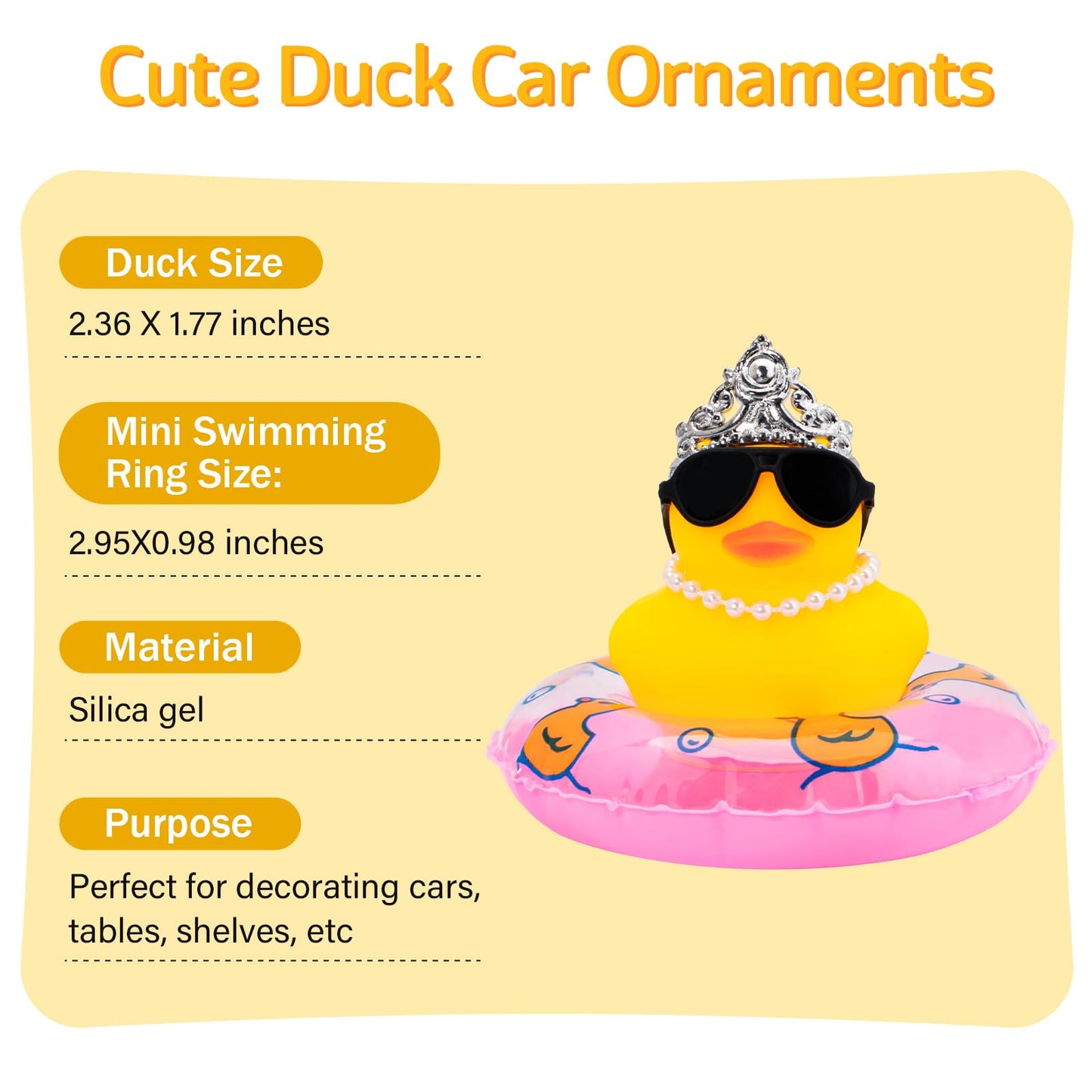 Wonuu Car Duck Rubber Duck Car Ornaments Duck Car Dashboard Decorations With Cute Headband Swim Ring Necklace Sunglasses, C-Female Crown&Pearl Chain&Pink