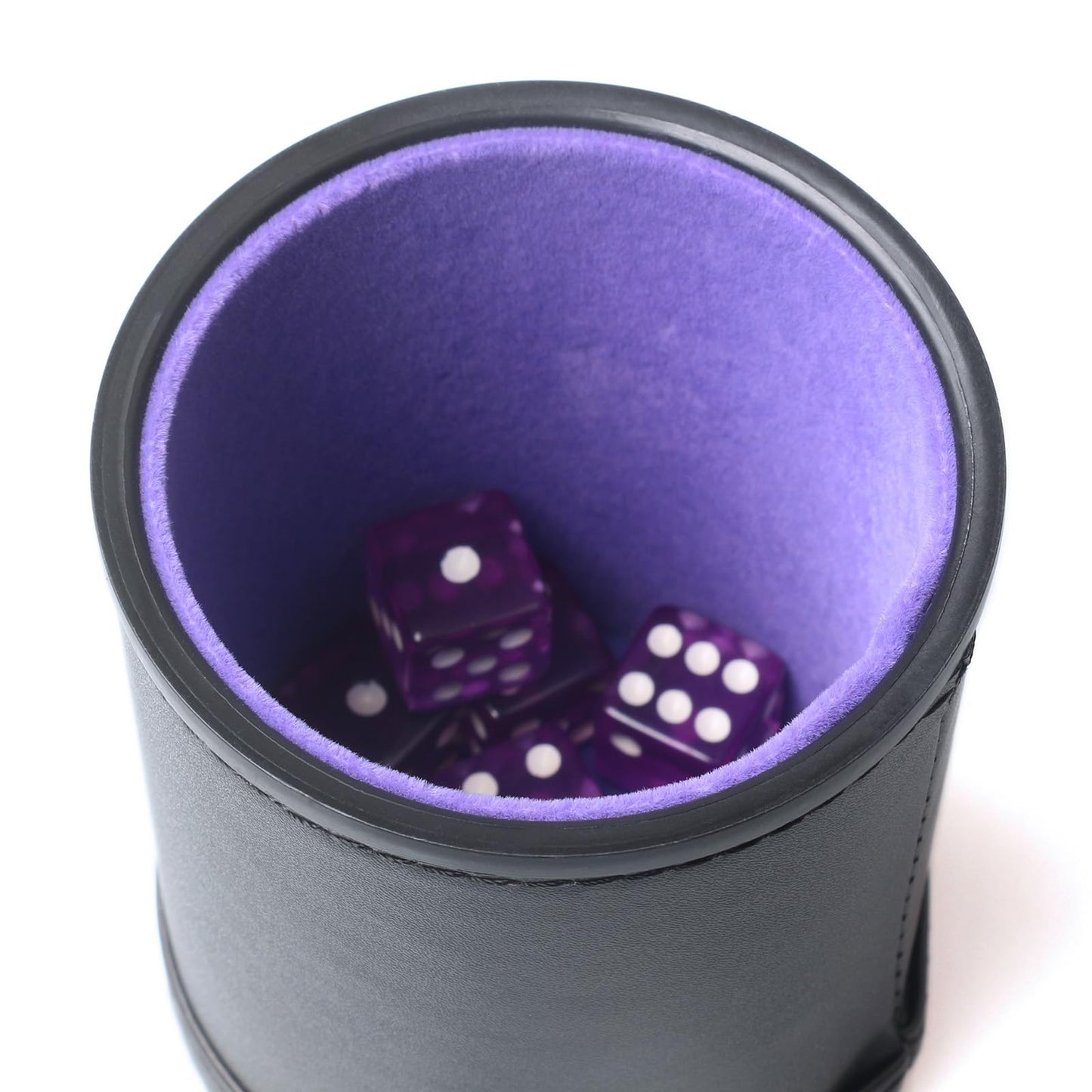 RERIVER PU Leather Dice Cup Set, Purple Velvet Interior Dice Cup Shaker Quiet with 6 Purple Translucent Dice for Liars Dice/Fark