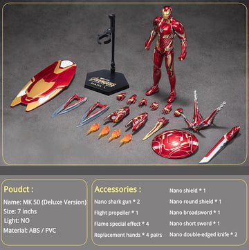 Uxouyic Ir?nman Movie Series - Collectible Ir?nman Action Figure Metal Painting 20 Joints Movable Model Toys (7 Inches) (Mark 50)