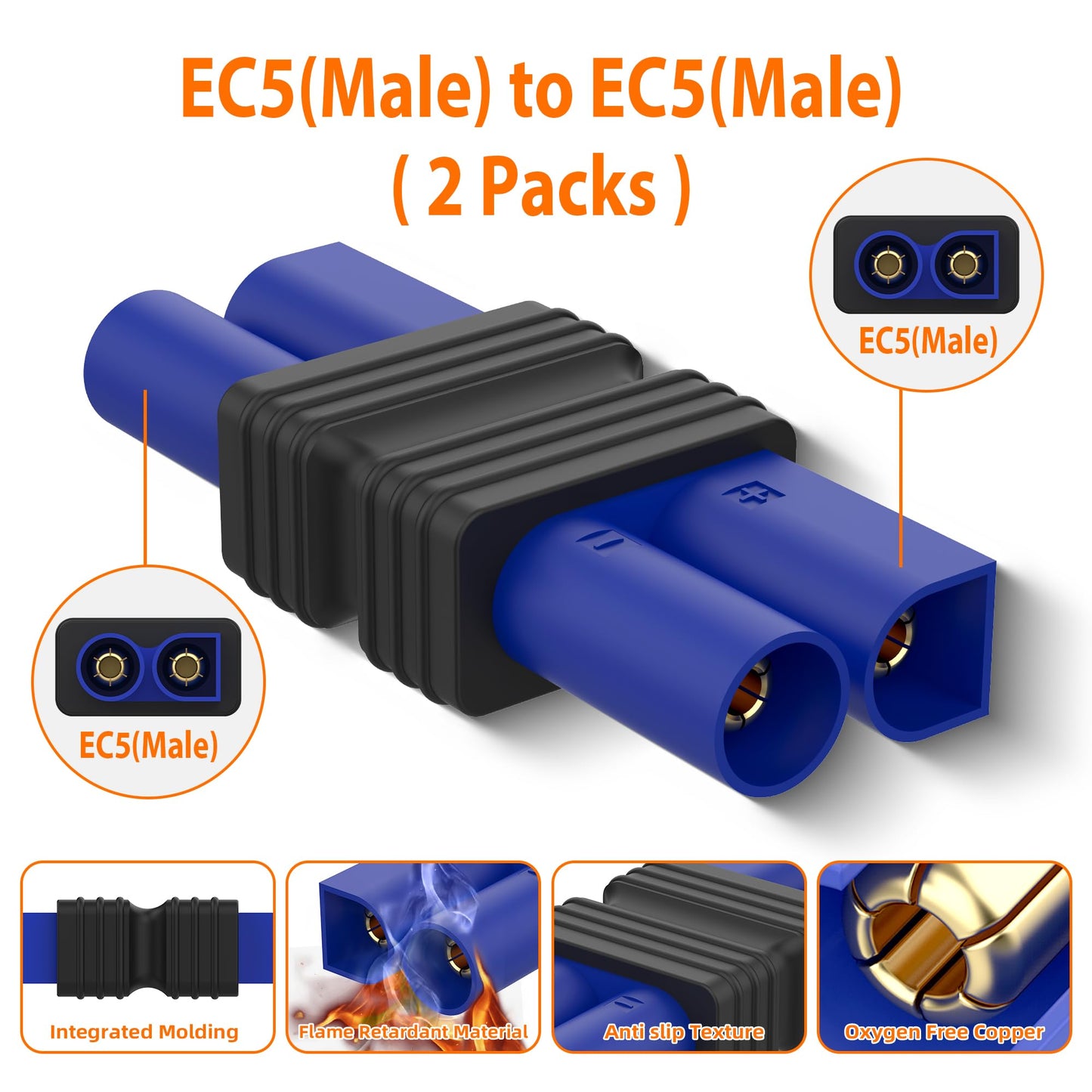 Laisomeke EC5 Male to EC5 Male Adapter, EC5 Male to Male Connector Adapter for RC Lipo Battery EC5 to EC5 Adapter (2Pack)