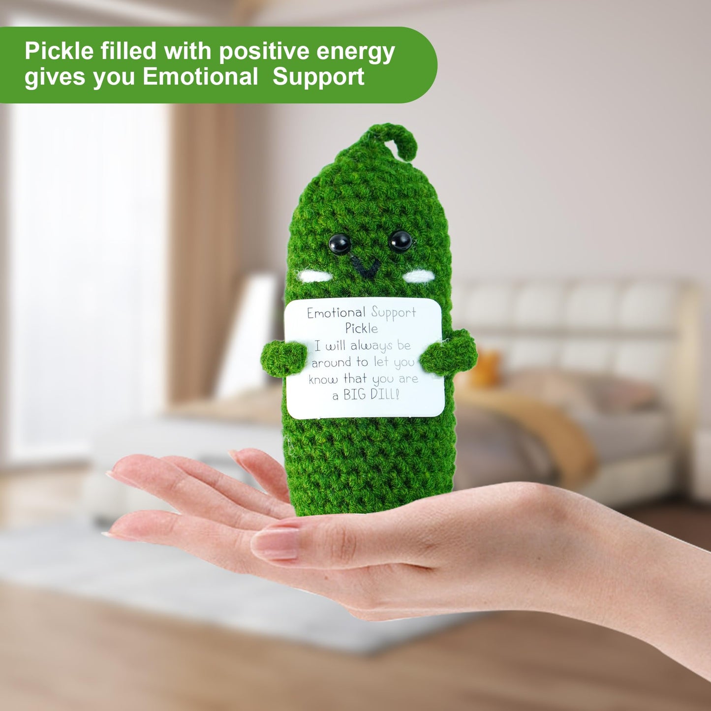 DHOEM Emotional Support Pickle - 3" Mini Crochet Doll, Wool, Green, SGHUANGUA01, Cute Gift for Women, Cheer Up Birthday, St. Patrick's Day