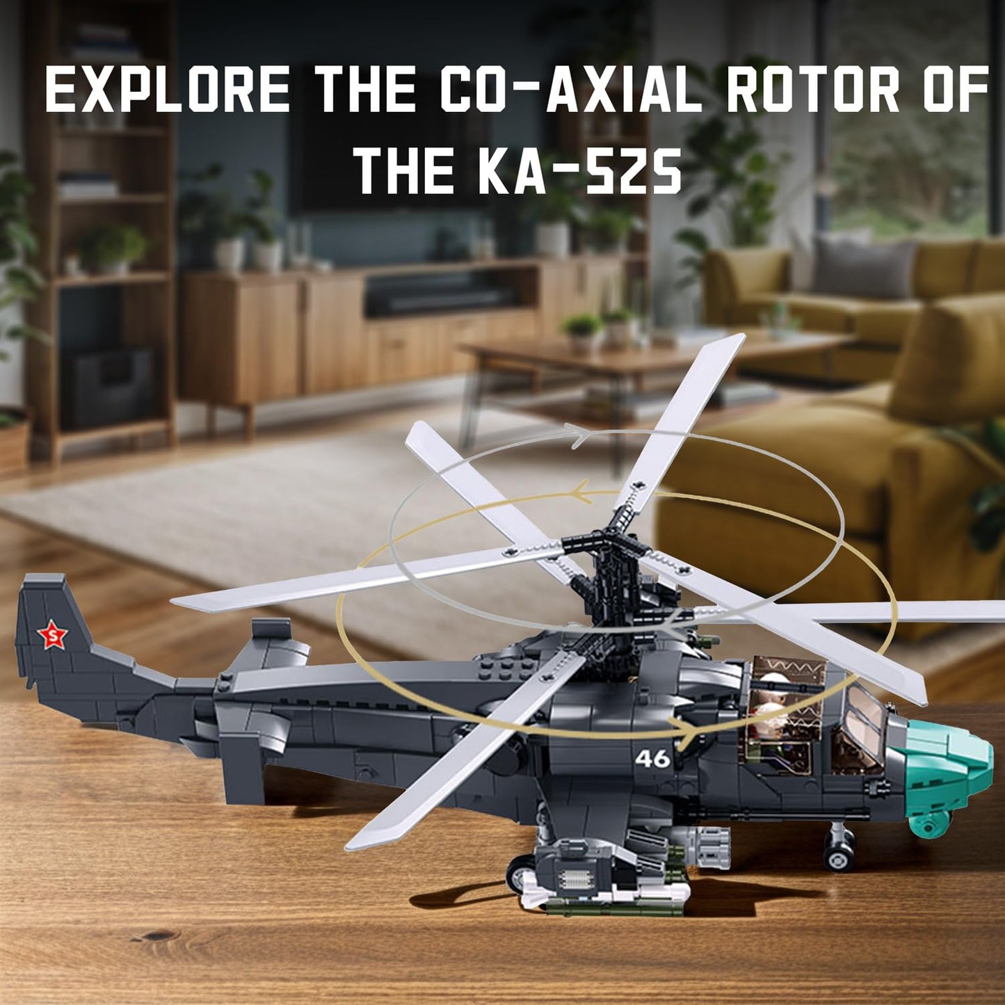 Tarcury Kamov Ka-52 Scout Attack Helicopter Building Toy - Army Set With 913 Pcs, 1:30 Scale, Includes 2 Toy Soldiers - Fun For