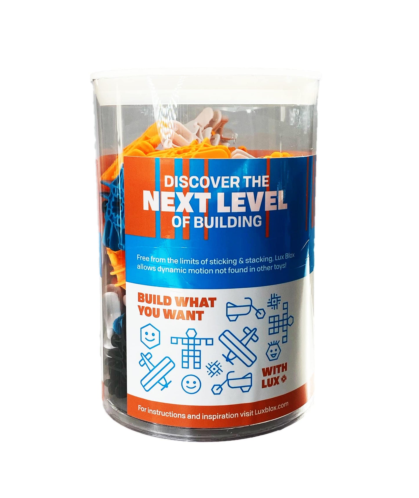 Lux Blox Freestyle Set, 66 Pieces, Neon Orange, Teal Blue, Black, White