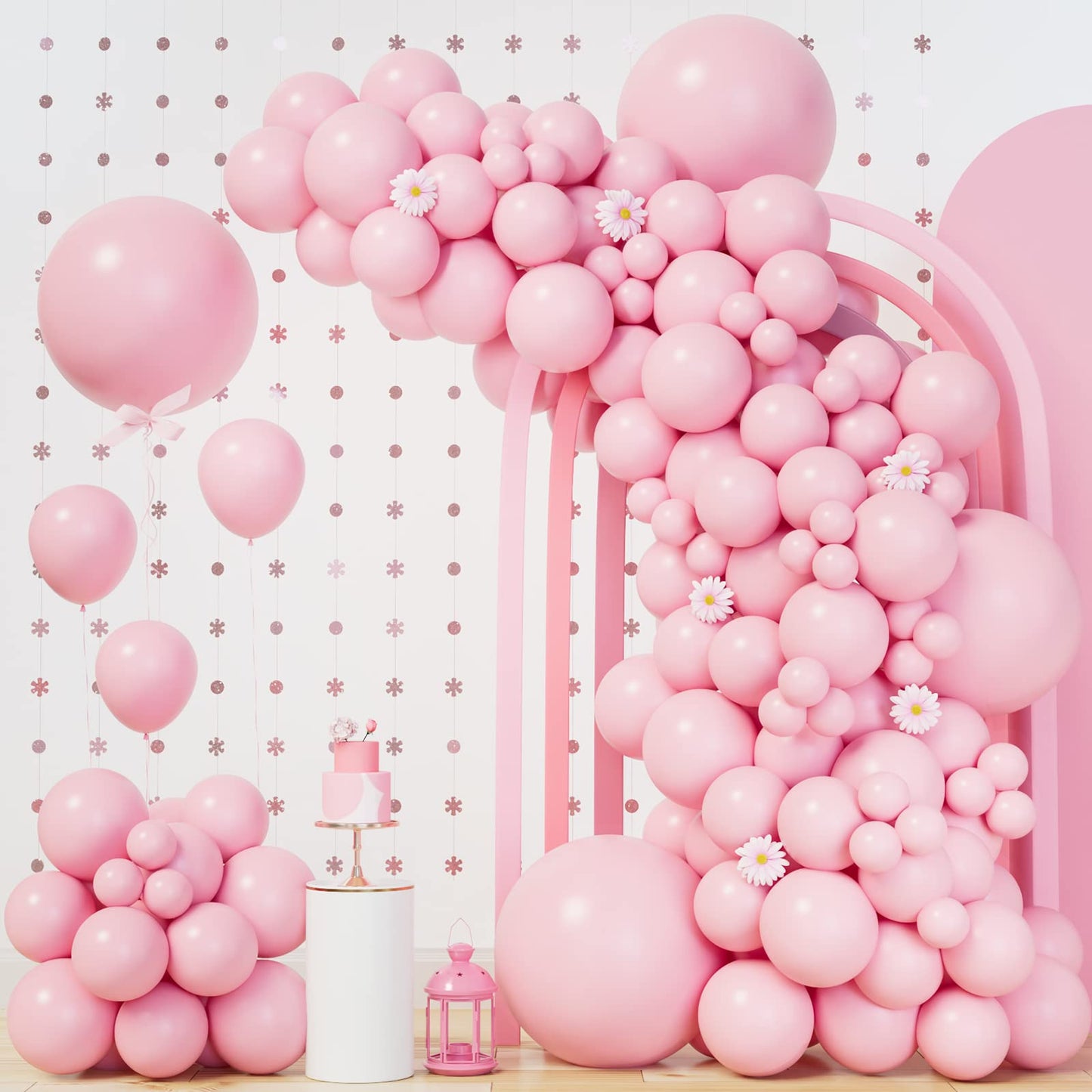 140Pcs Pastel Pink Balloons Baby Pink Balloon Garland Arch Kit 5/10/12/18 Inch Latex Pink Balloons Different Sizes As Gender Rev