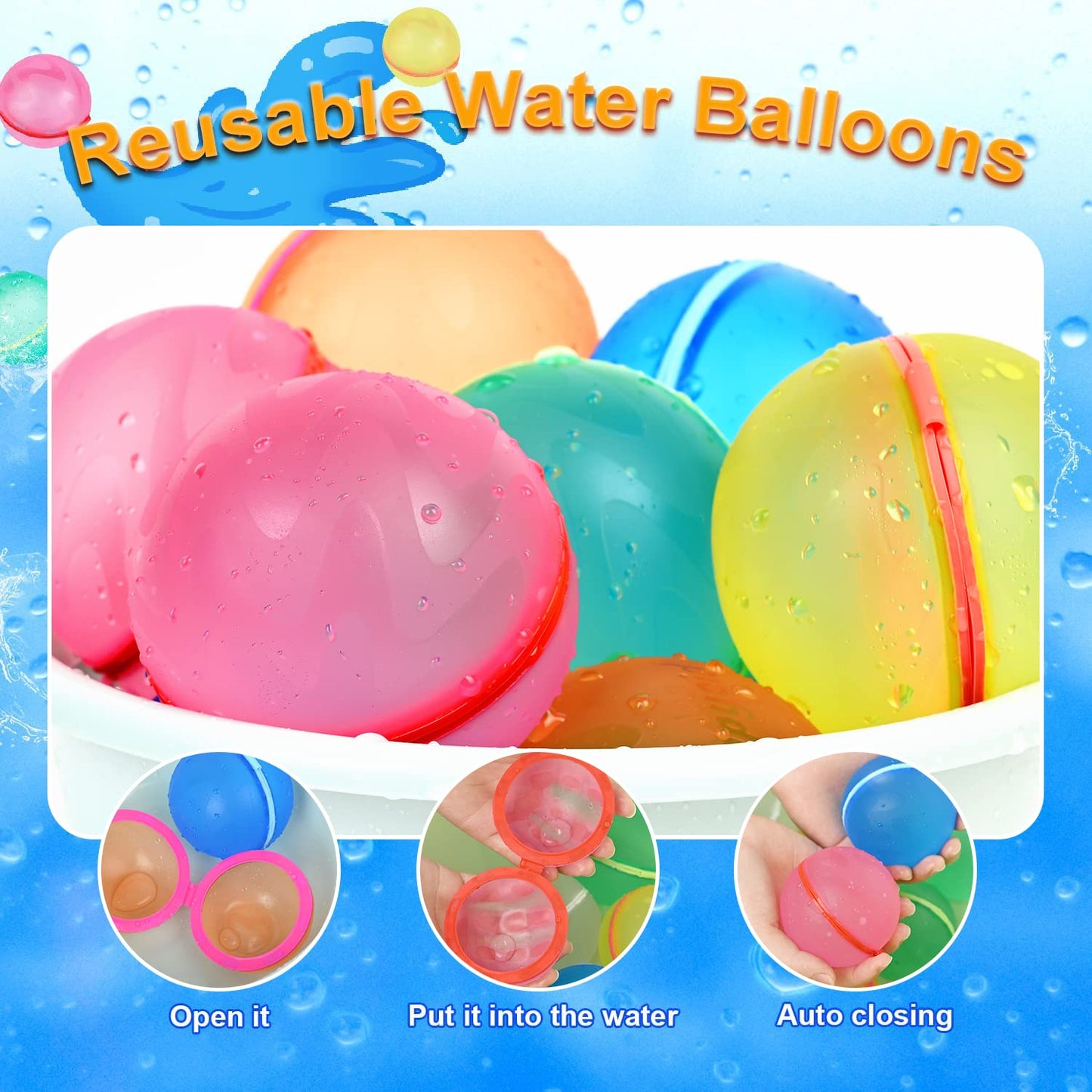 98K Reusable Water Balloons 12Pcs With Mesh Bag, Self Sealing Silicone Ball Latex-Free, No Clean Hassle, Easy To Fill, Summer Toys Water Toy Swimming Pool Beach Park Yard Outdoor Games Party Supplies