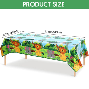 Tatuo 3 Pcs Jungle Animal Party Tablecloth 54 x 108 Inch Safari Animals Table Cover Plastic Zoo Jungle Wild Creatures Printed Di