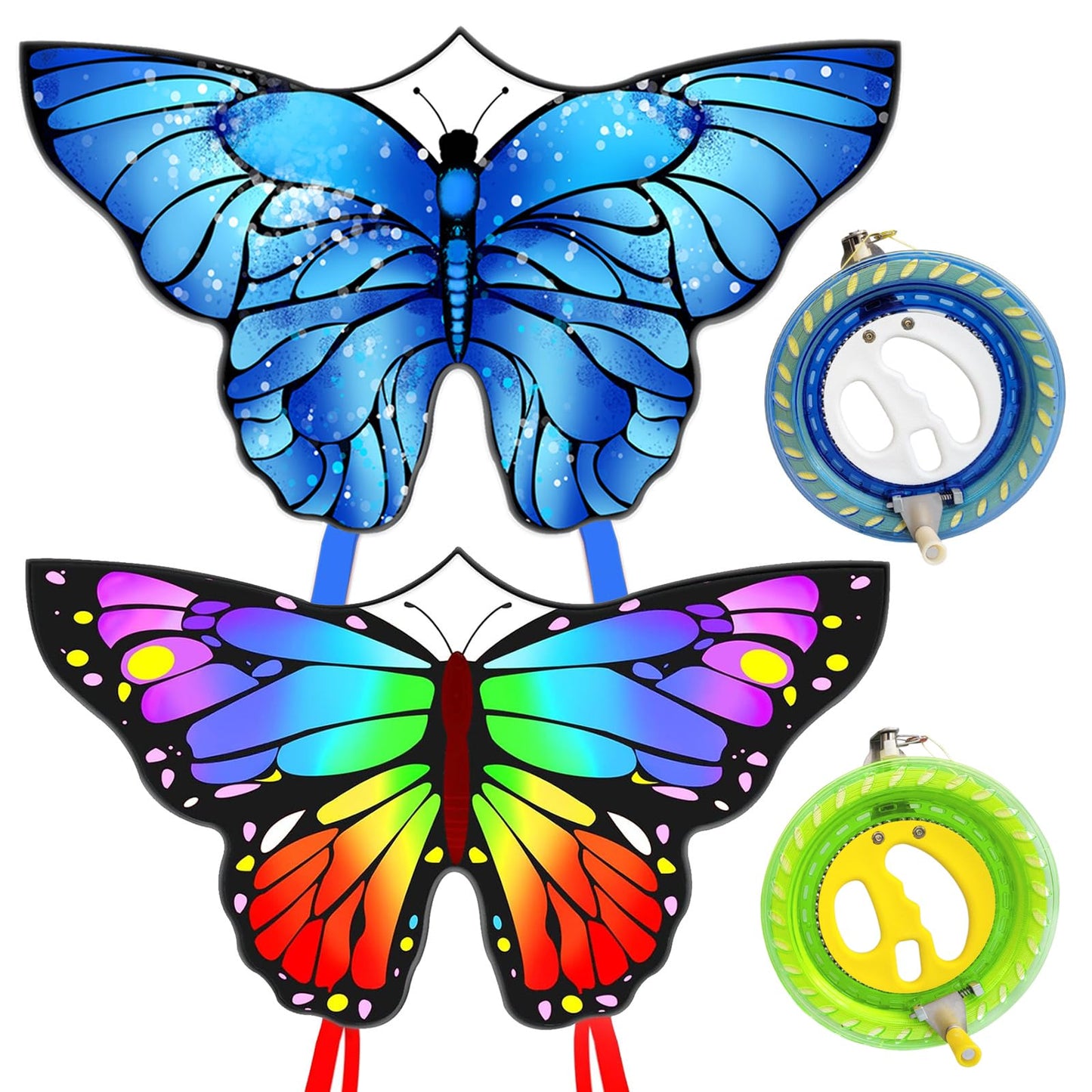 Kaiciuss Pair Of Butterfly Kites With Reels Set, 55 X 28 Butterfly Kites For Kids & Adults, Each Spool Comes With Safety Lock An