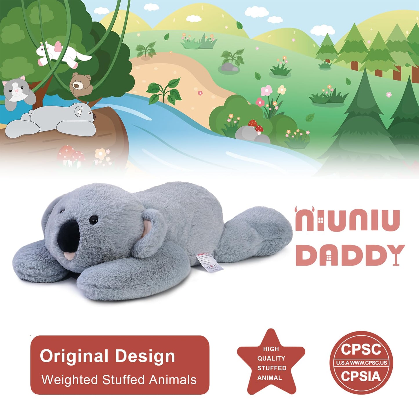 Niuniu Daddy 20'' | 3.3 Pound Koala Weighted Stuffed Animals for Adults Kids, Large Stuffed Koala Pillowfort Plush Animal Toys f