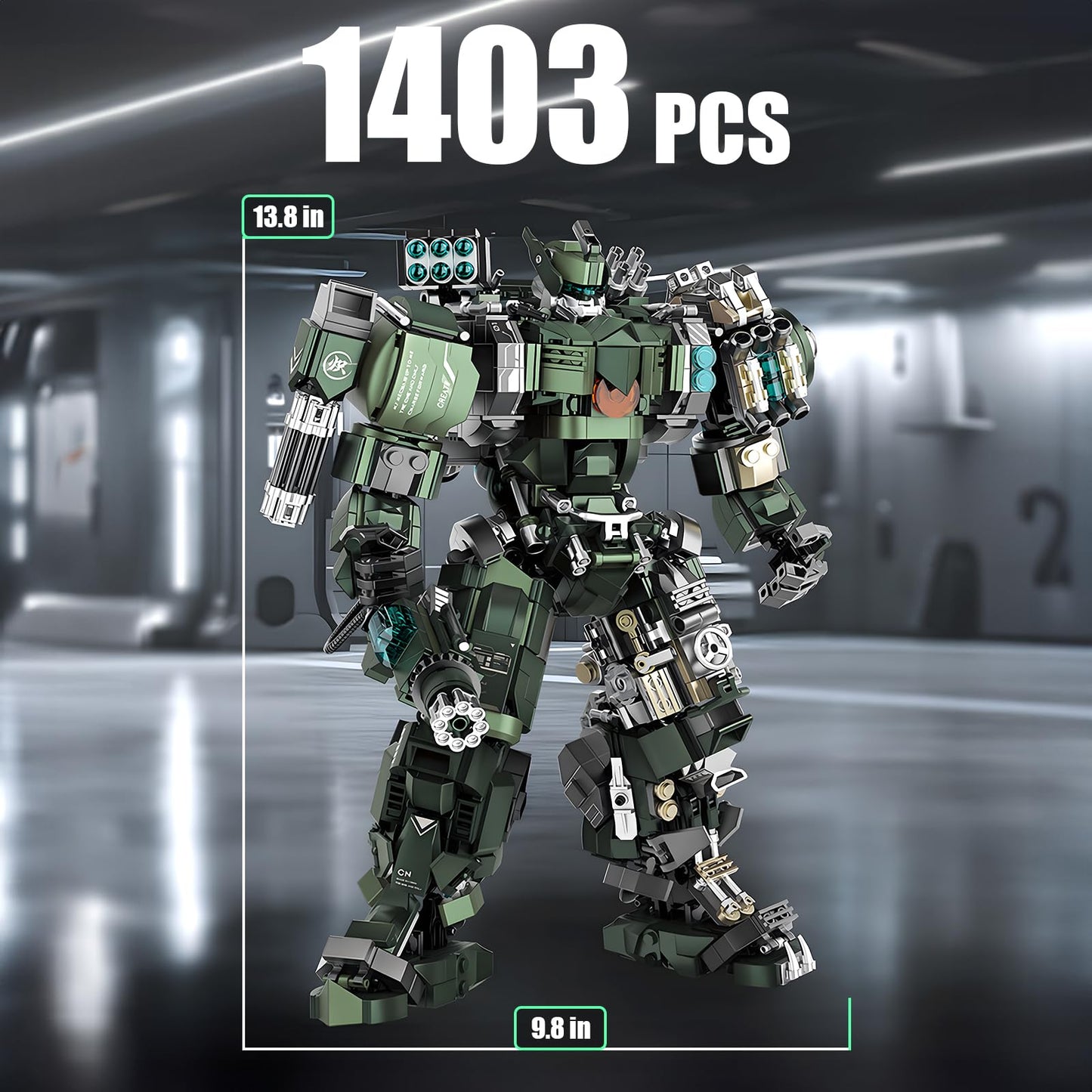 HIGH GODO Motorized Robot Building Kit, 1403 Pieces, Large Green Plastic Model for Ages 14+, Industrial Style Collectible
