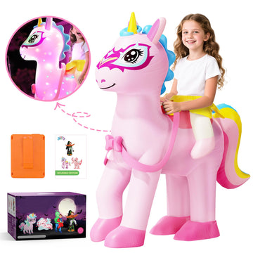 Skirfy Inflatable Unicorns Costume for Kids Riding on Unicorns Blows Up Costumes for Girls 6-8 8-10 Funny Halloween Parties Cosplay Dress Easter Thanksgiving Cosplay Events Party