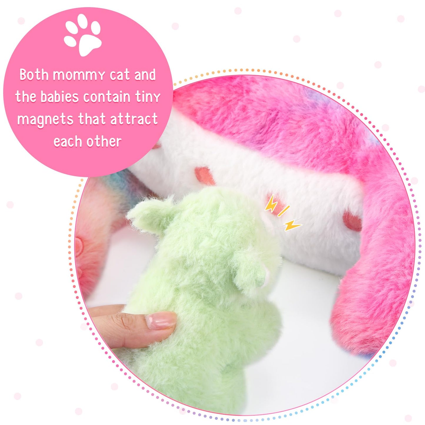 Skylety Nurturing Cat Stuffed Animal With 4 Plush Kittens, Cat Baby Stuffed For Girls And Boys Plushy Mommy Kitty With Baby Kittens For Birthday Party Favors Gifts(Novelty Style)