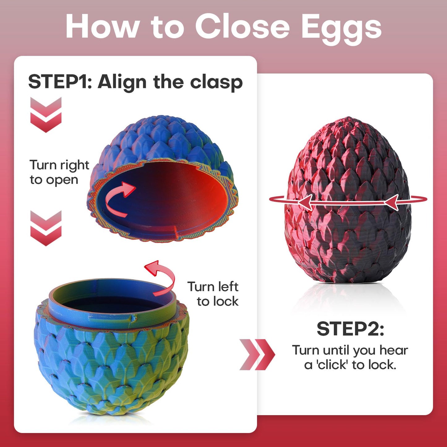 FYEFKJSA 3D Printed Dragon Eggs with Dragon Inside - 12Inch Articulated Fidget 3D Printed Animals  Interesting Decorative Gift  Easter Basket Essentials Stuffers (Black Red)