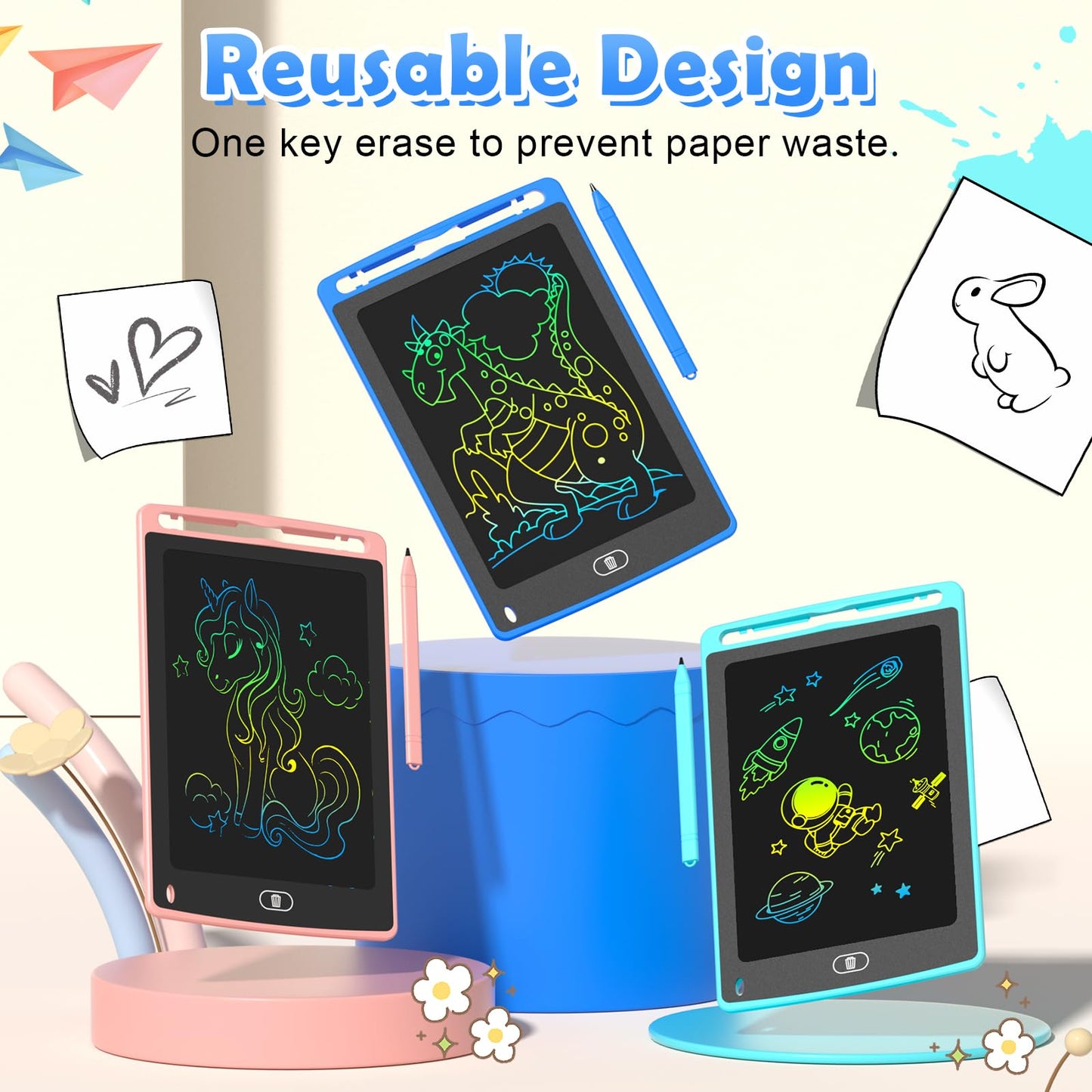 TQU 3 Pack LCD Writing Tablet for Kids, 8.5 Inch Colorful Doodle Board Drawing Tablet, Educational Learning Toys Birthday Gifts