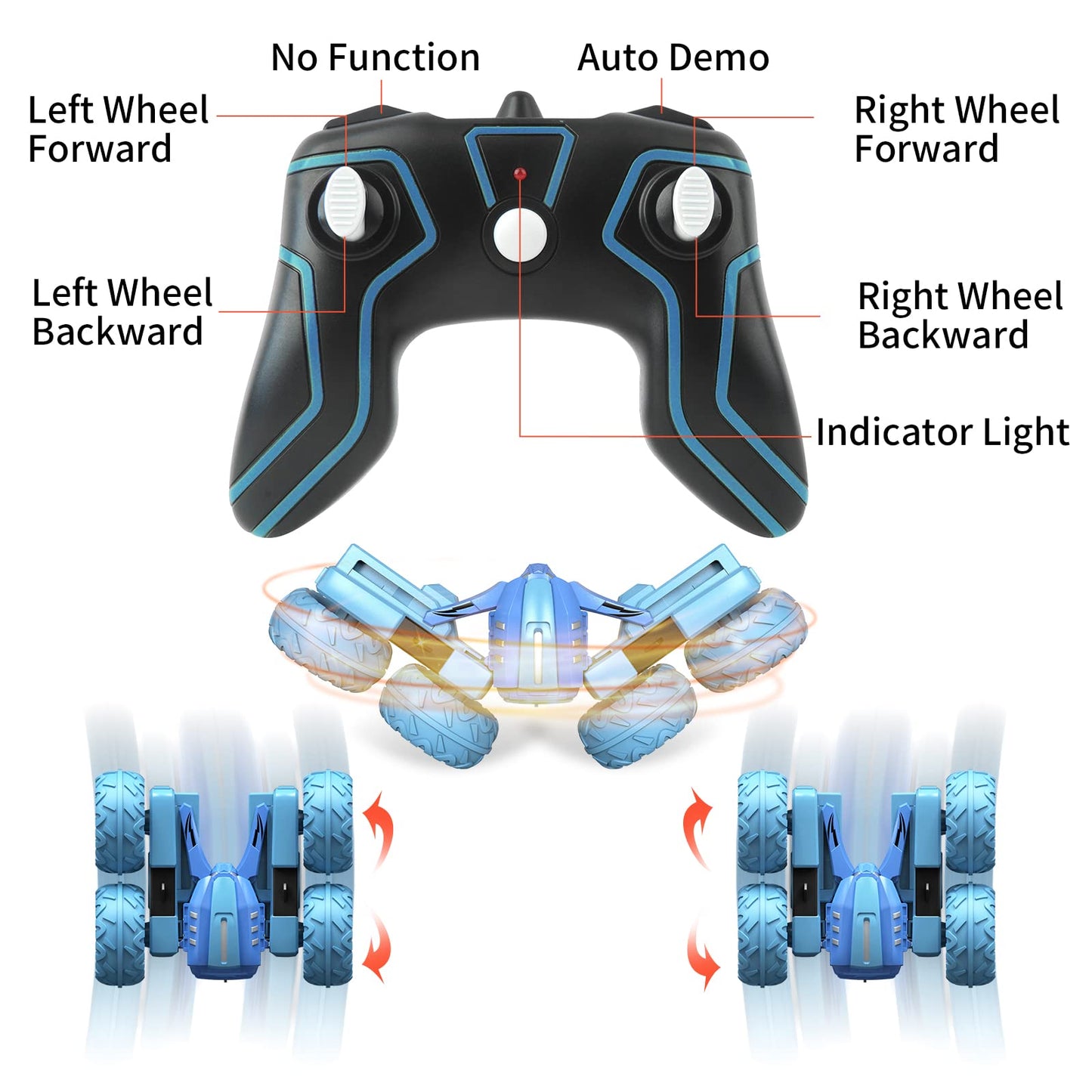 Amicool Remote Control Car Boy With Headlight, Hobby Rc Car Stunt Kids Toy Gift For Boys Girls 6+ Years, Electric 4Wd 2.4Ghz Dou