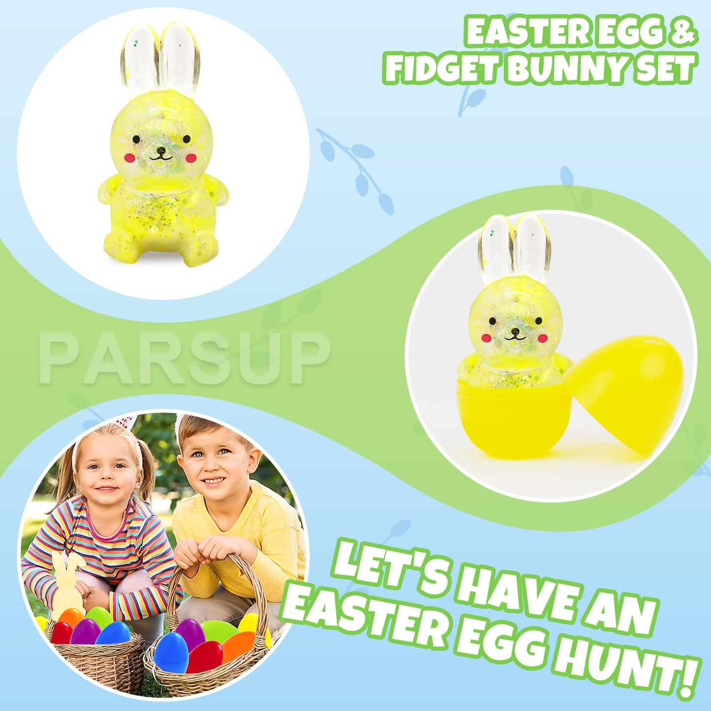 PARSUP 12PCS Easter Marble Eggs with Fidget Bunny for Easter Theme Party Favors, Supplies for Easter Egg Hunt, Basket Stuffers/F