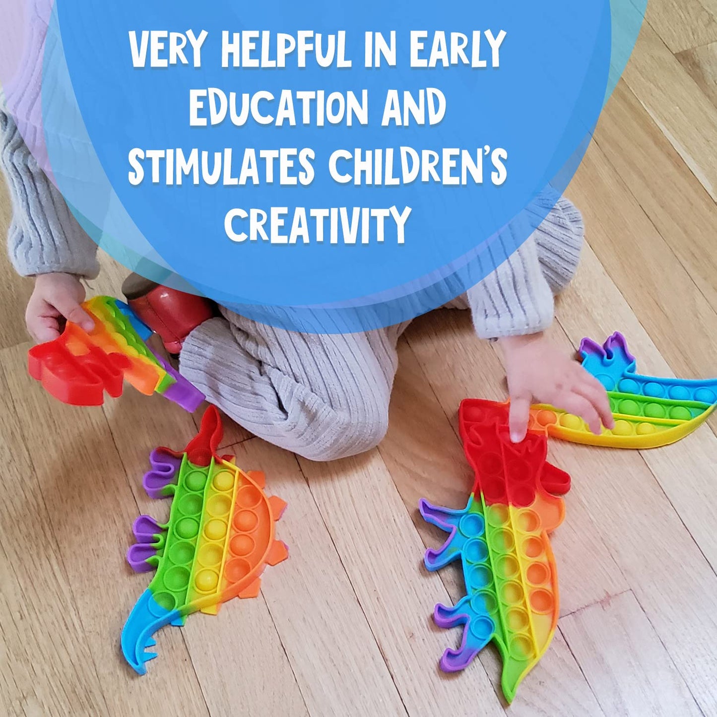 Dinosaur Pop Fidget Toys Set  Silicone Rainbow Dinosaur Popper Fidget Set for Children  Sensory Squeeze Toys Stress Reliever Tool for Kids mature-themed ADHD T-Rex 4 Pack