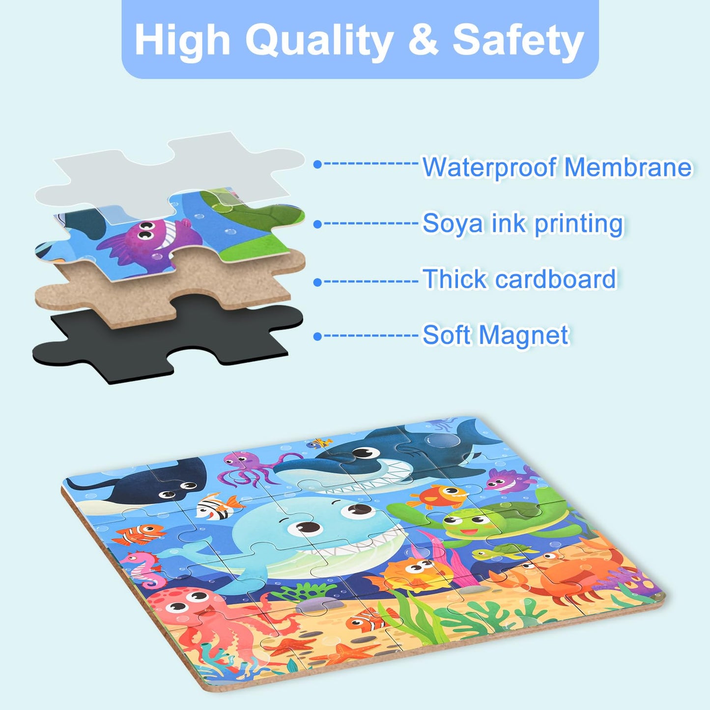 Astaron Magnetic Puzzles For Toddlers, 12-16-20 Pieces Ocean Learning Magnet Puzzles For Road Trip, Educational Travel Toys Car