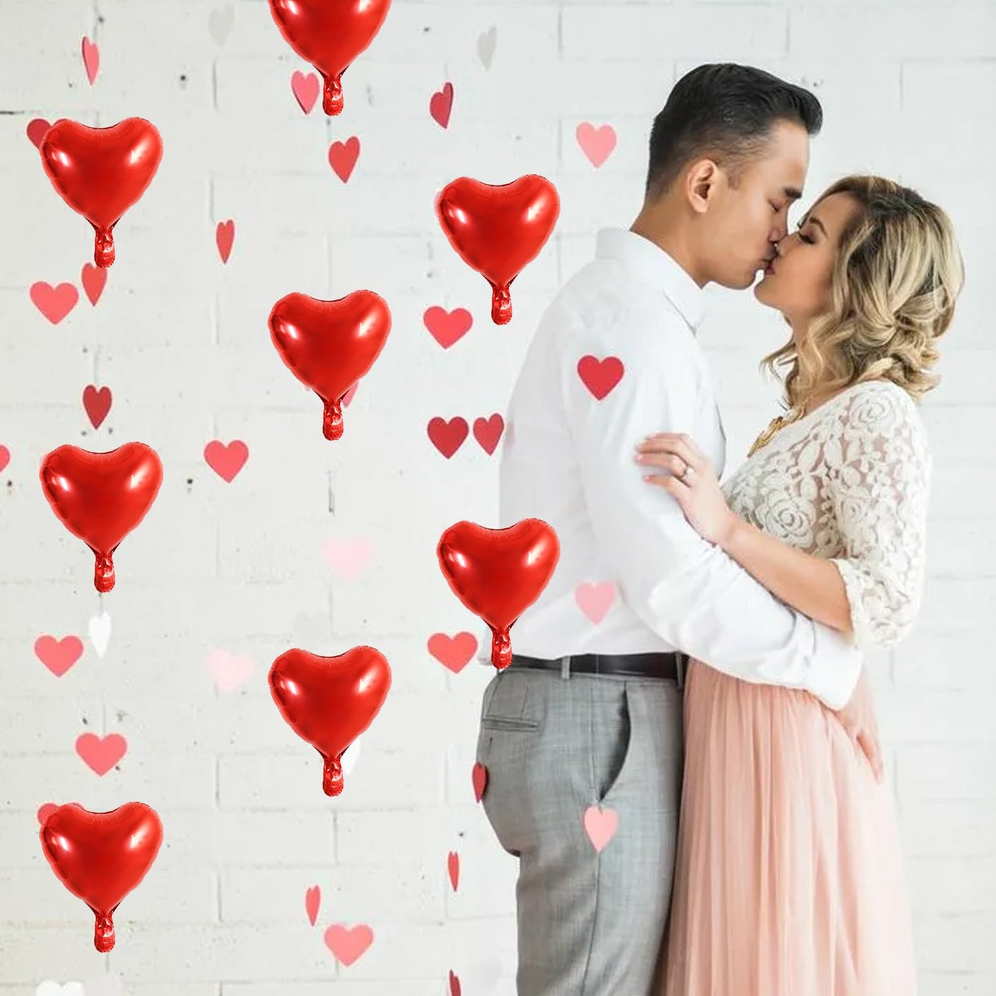TONIFUL 30Pcs 10 Inch Red Heart Balloons Valentines Day Heart Shape Foil Mylar Balloons Decoration for Romantic Valentines Day