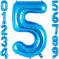 Blue Number 5 Balloon 40 Inch, Big Large Foil Helium Number Balloons, Jumbo Giant Mylar Number 5 Balloons For 5 Year Old Birthda