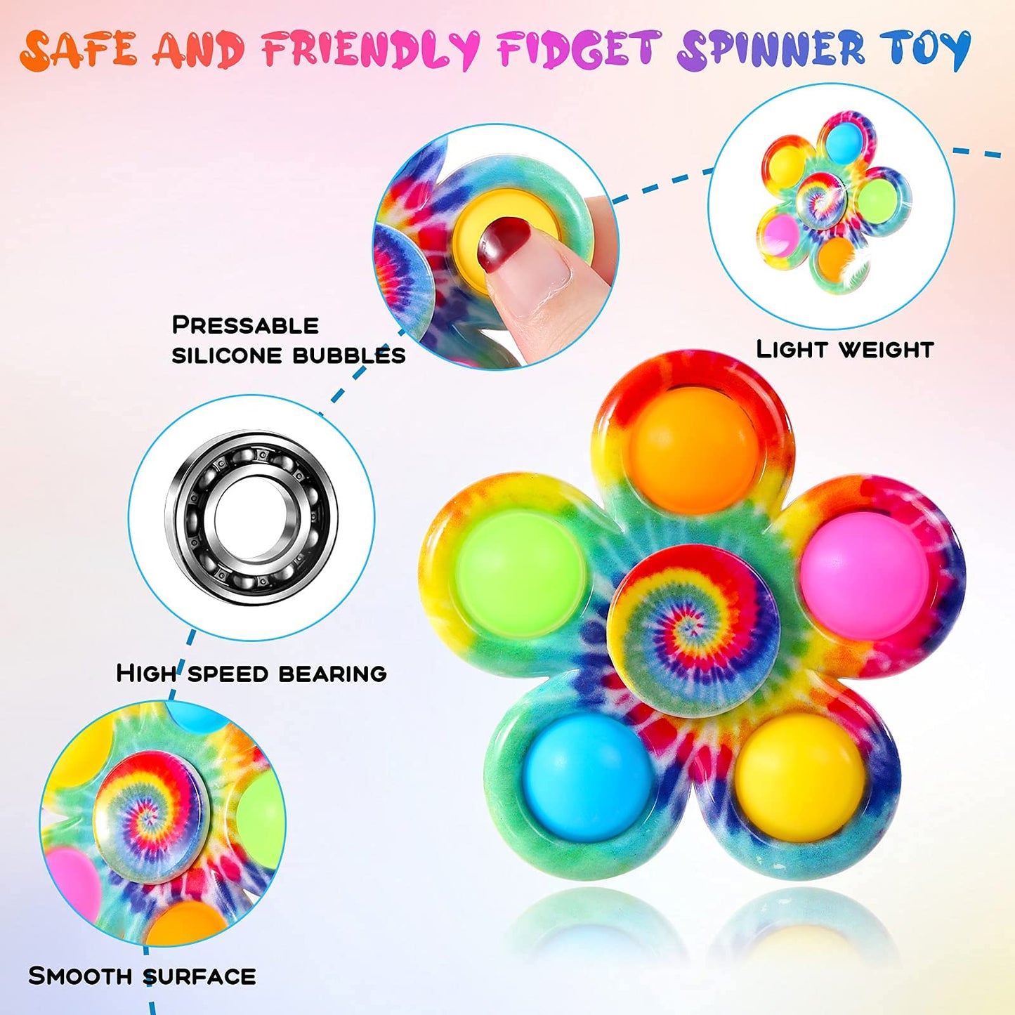 4 Pack Fidget Spinners For Kids Adults, Fidget Toys With Pop For Anxiety Stress Relief, Bulk Sensory Fidget Spinner Toys For Boy