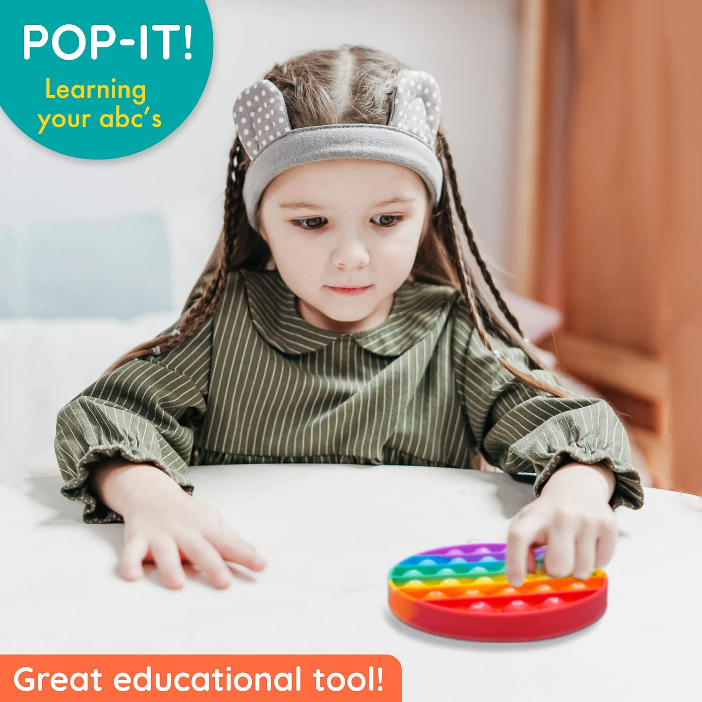 Pop-N-Teach Alphabet Pop It Rainbow Fidget Toy With Letters - 1St Grade Classroom Must Haves- Round Bubble Abc Pop Its - Popits For Kids - Toddlers Poppers Sensory Learning Toy
