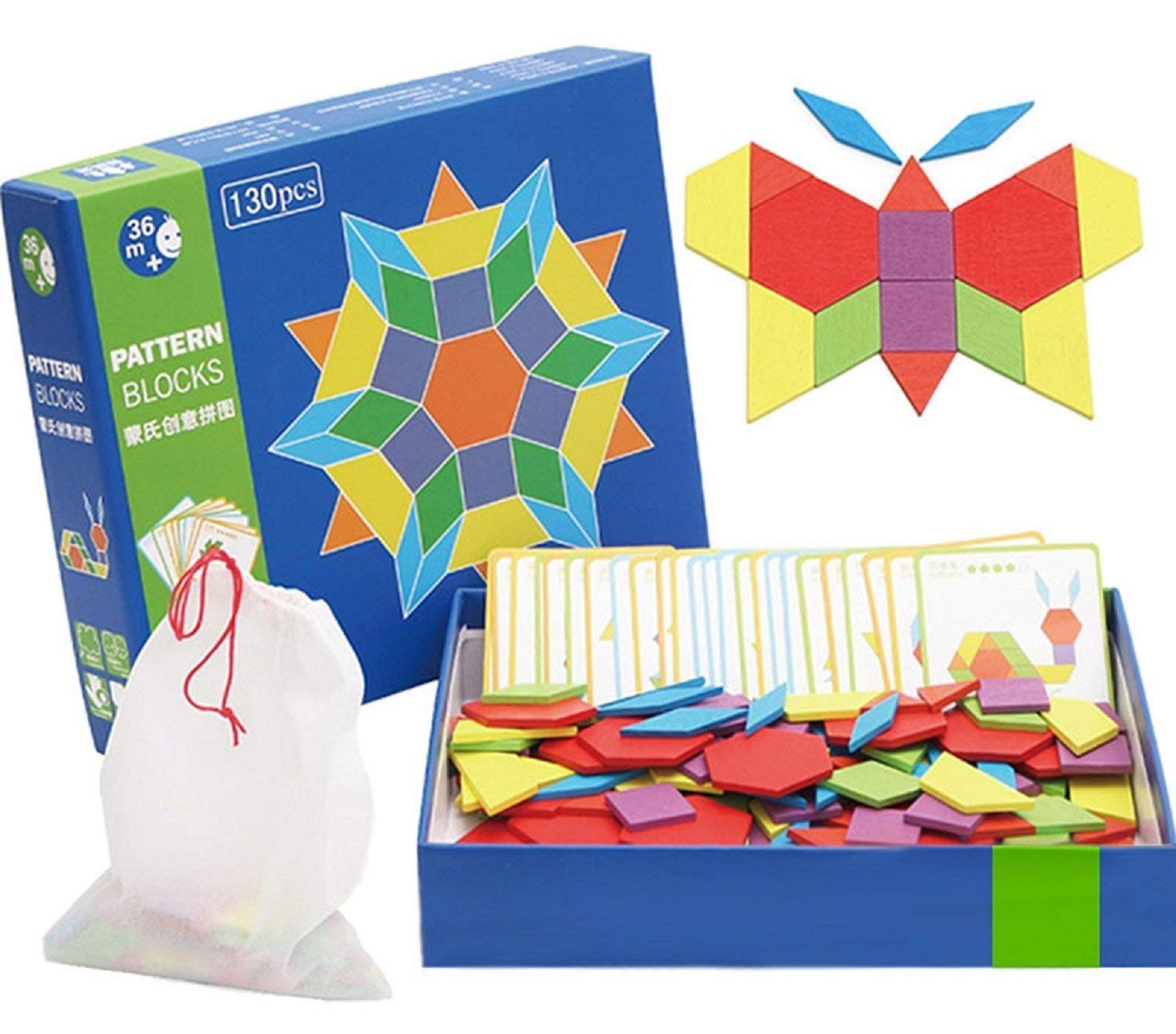 MayatraS Pattern Building Blocks  Wooden Educational Toys For Kids  130 Pieces  3 Years And Above Multi Color