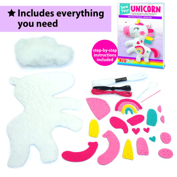 KRAFUN Beginner My First Unicorn Sewing Kit for Kids Art & Craft, Doll Plushie Animal, Instructions & Plush Felt Materials for L