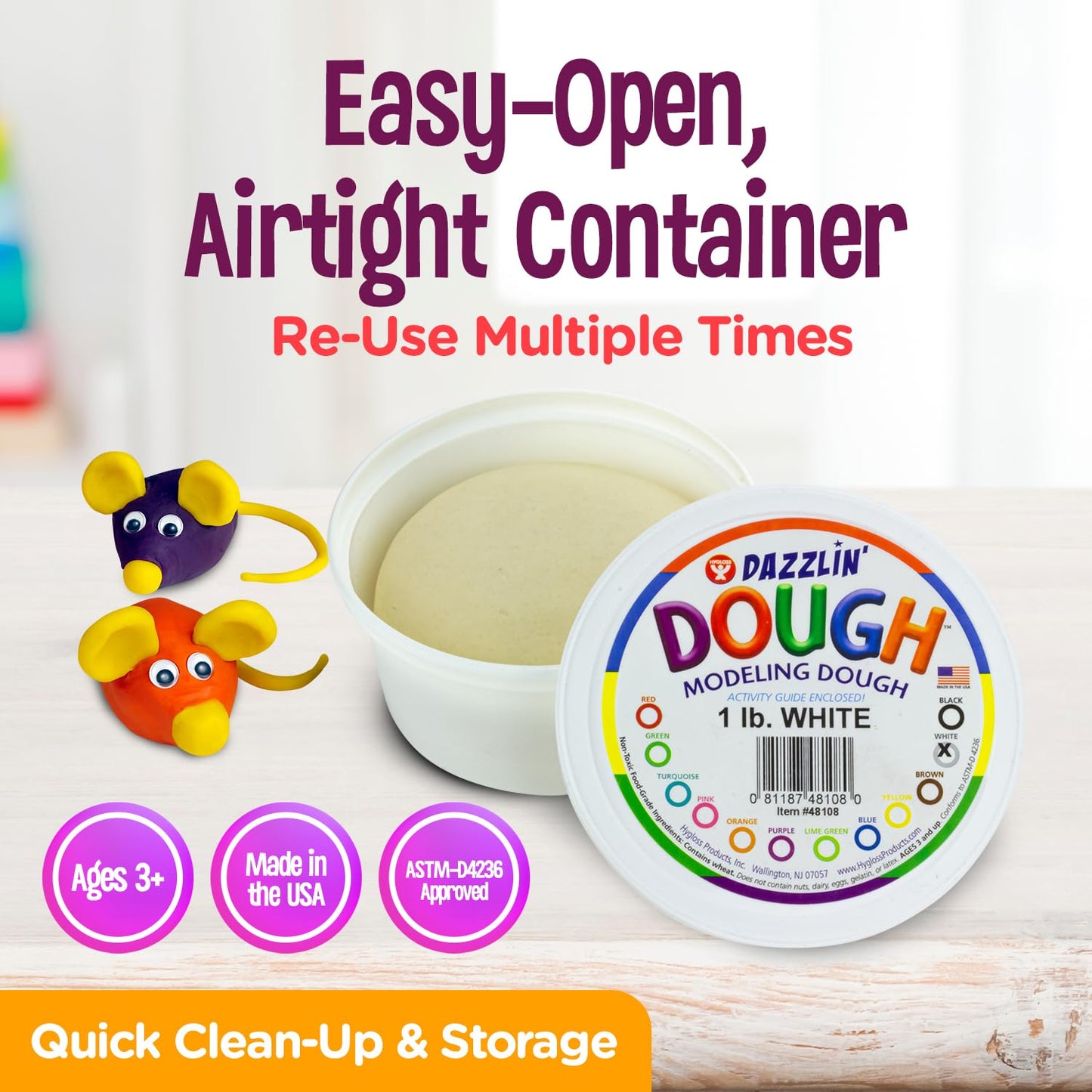 Hygloss Play Modeling Dough - White Dough Unscented - Safe & Non-Toxic For Kids Arts & Crafts - Party Favors - Classroom Supplies - 1Lb