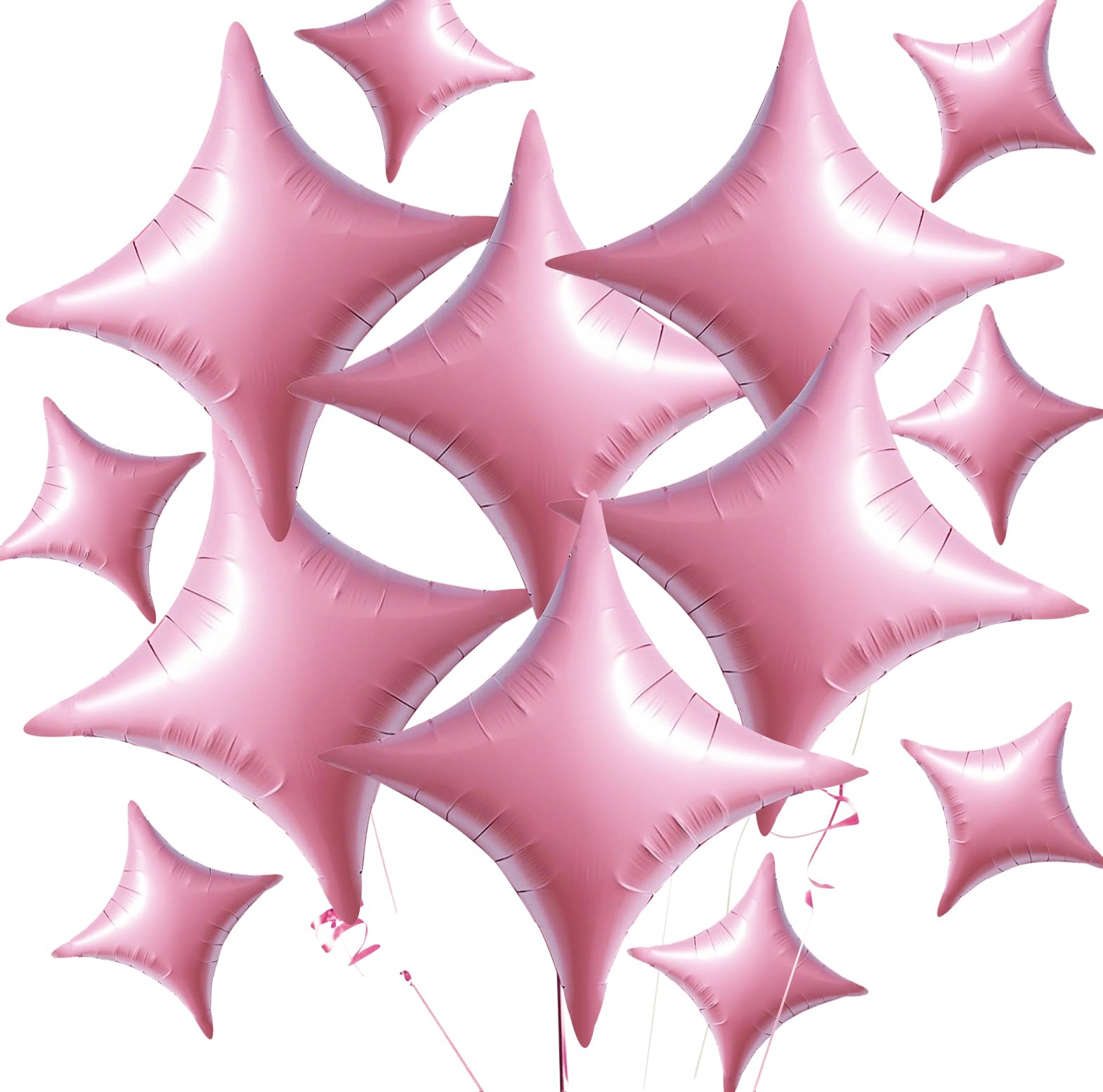 TONIFUL 30Pcs 26In&10In Star Balloons Large Pink Four Pointed Star Shape Foil Balloons Mini Star Mylar Balloons for Birthday Wed