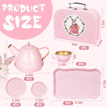 Tea Party Set For Little Girls, Princess Tea Time Toys Including Tin Teapot Set Cups Carrying Case, Toddlers Pretend Role Play K