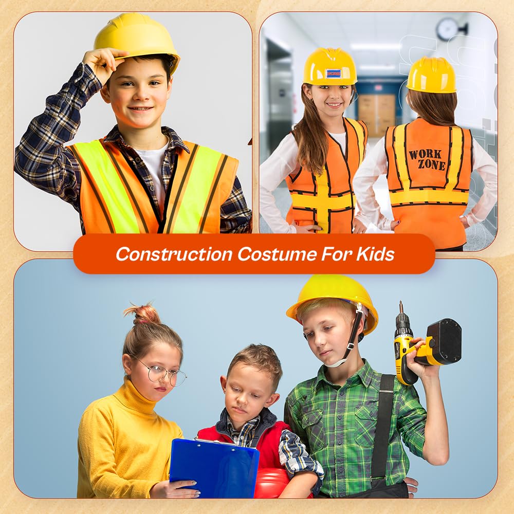 Tigerdoe Construction Worker Costume Kids - Construction Hat And Costume Vest - Construction Dress Up Accessories For Children (Construction Hat And Vest Costume)