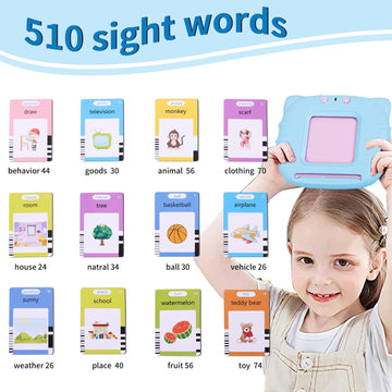 Talking Flash Cards Toddler Toys Pocket Speech For Toddlers 1-3, Talking Learning Flash Cards Educational Toys Sensory Toys Gift For Boys And Girls (510 Sight Words-Blue)