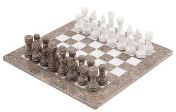 Radicaln Marble Chess Set 15 Inches Grey Oceanic And White Handmade Chess Sets For Adults - Chess Game Set 2 Player -1 Chess Board & 32 Chess Pieces - Board Game