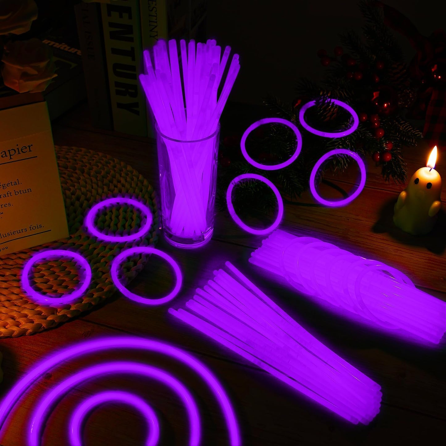 Taikula 60 Pack 8    Purple Glow Sticks Bulk with 60 Connectors Neon Glow In The Dark Party favors Supplies for Holiday Birthday
