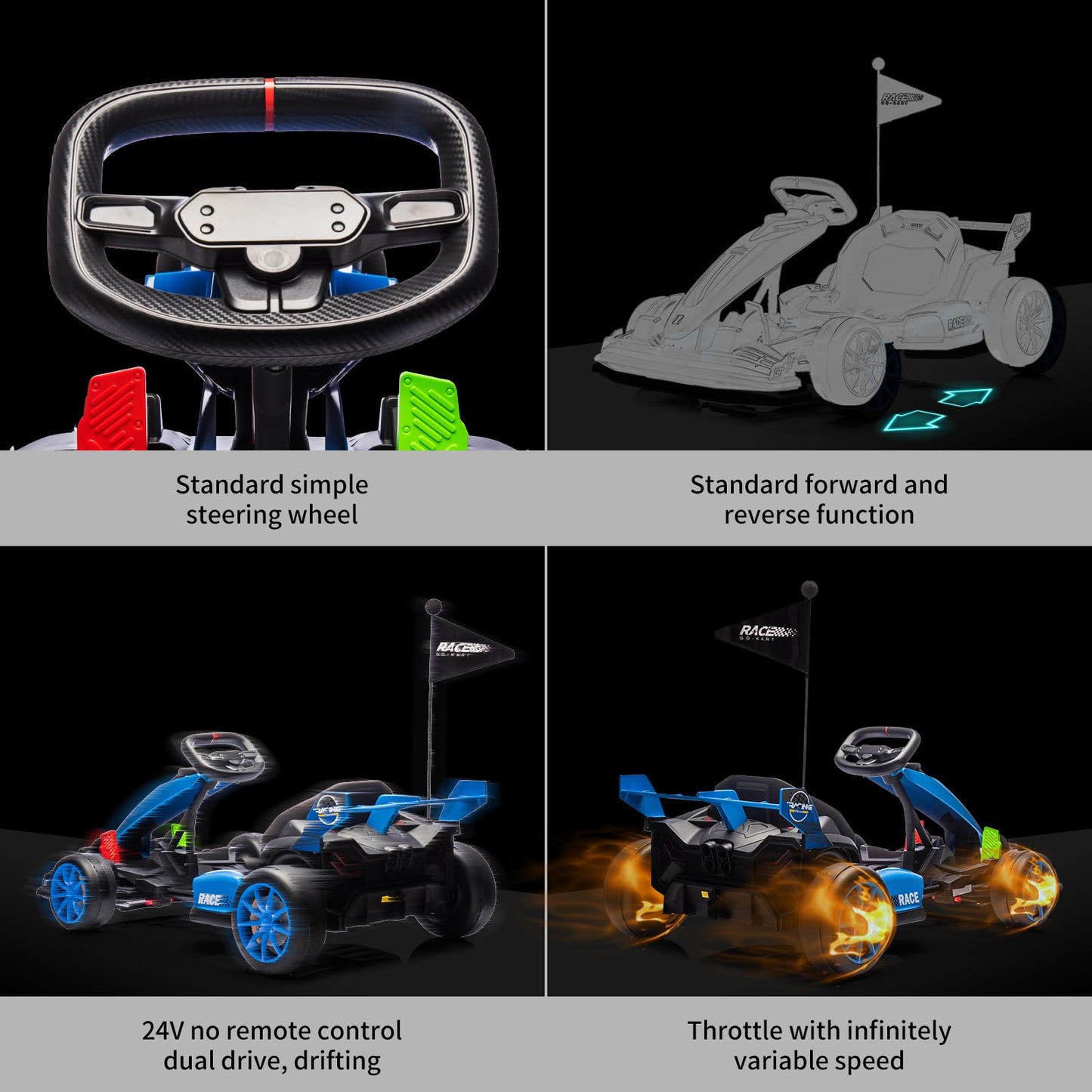Hetoy 24V Electric Drift Kart For Kids Ages 6-12, Adjustable Seat &Variable Speed(8.5Mph), Eva Silent Wheels & Parent-Approved S