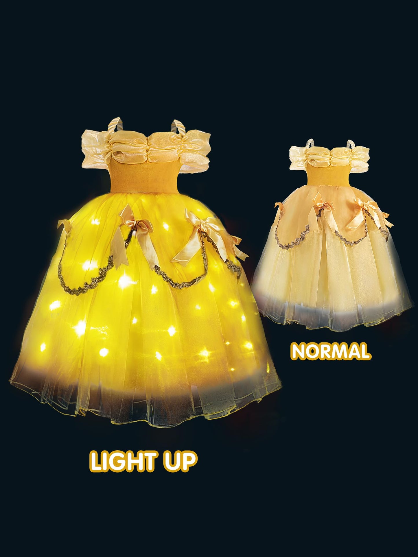 Uporpor Princess Dress For Girls, Light Up Princess Dress Up Clothes Costumes For Gilrs Halloween Costumes Christmas Birthday Yellow